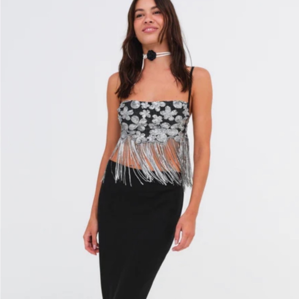 Colette Crop Top in Silver 
For Love & Lemons